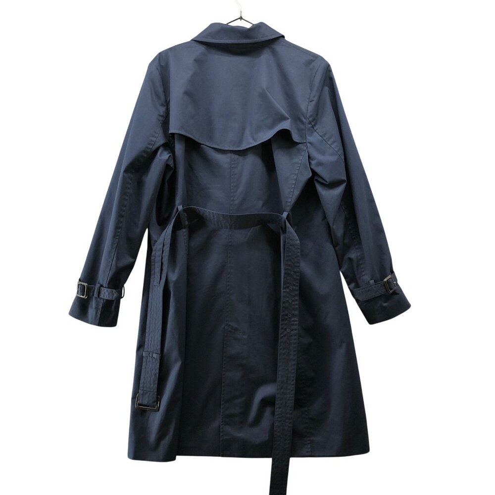 Uniqlo Belted Trench Coat Womens L Navy Blue Longline Buckle Double Breasted - Picture 2 of 8